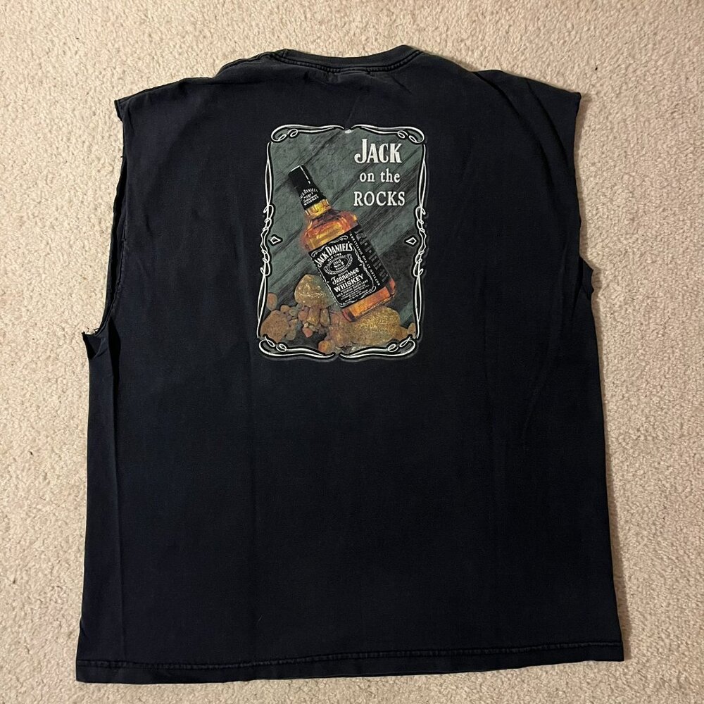 VTG 00s 2000s Official Jack Daniel’s Whiskey Brand Sleeveless Graphic Black Tee